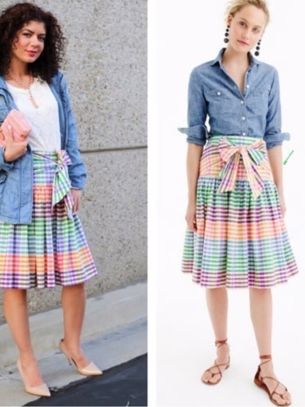 J Crew Rainbow Gingham Tie Front Bow Pleated Skirt Womens 2